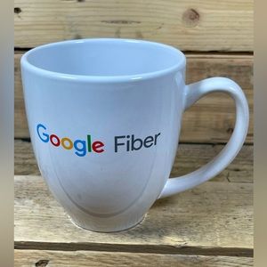 Google Fiber Mug 5” White Logo Internet Computer 14 Oz Tech Company Large Cup